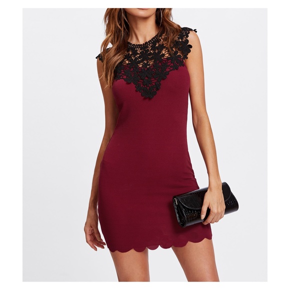 MBM Unlimited Dresses & Skirts - LAST ONE! Red Black Lace Neckline Bodycon Dress